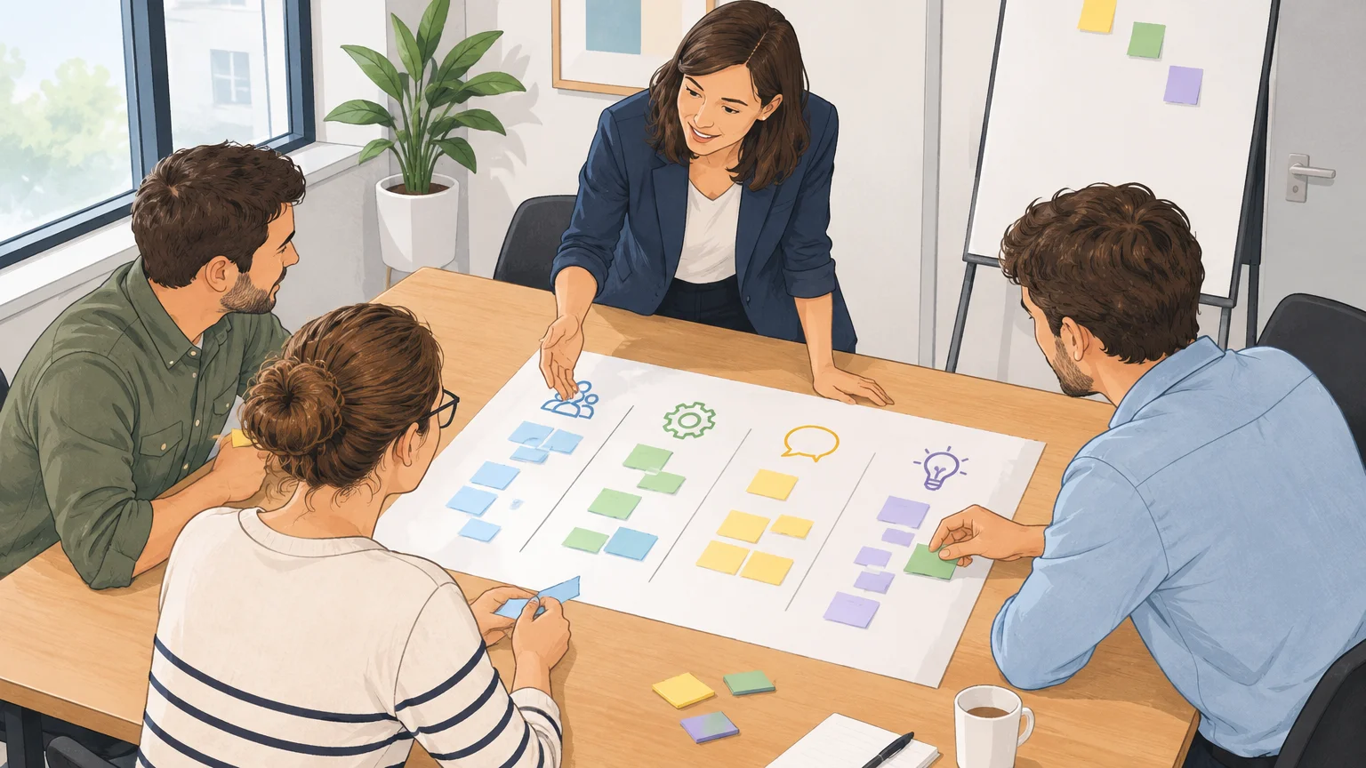 Équipe organisant ses tâches pendant un atelier de travail collectif